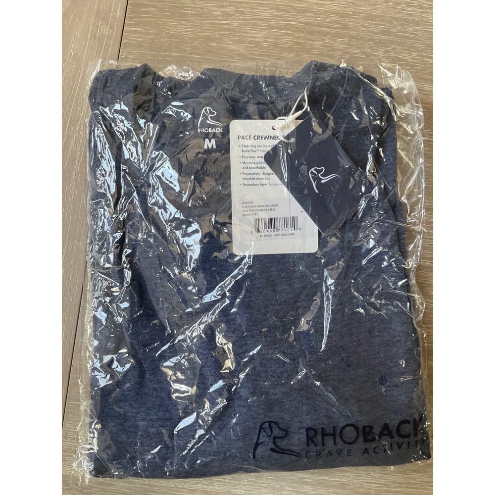 Rhoback Pace Performance Crewneck Fleet Navy Annapolis Blue Medium New With Tags - Picture 4 of 5